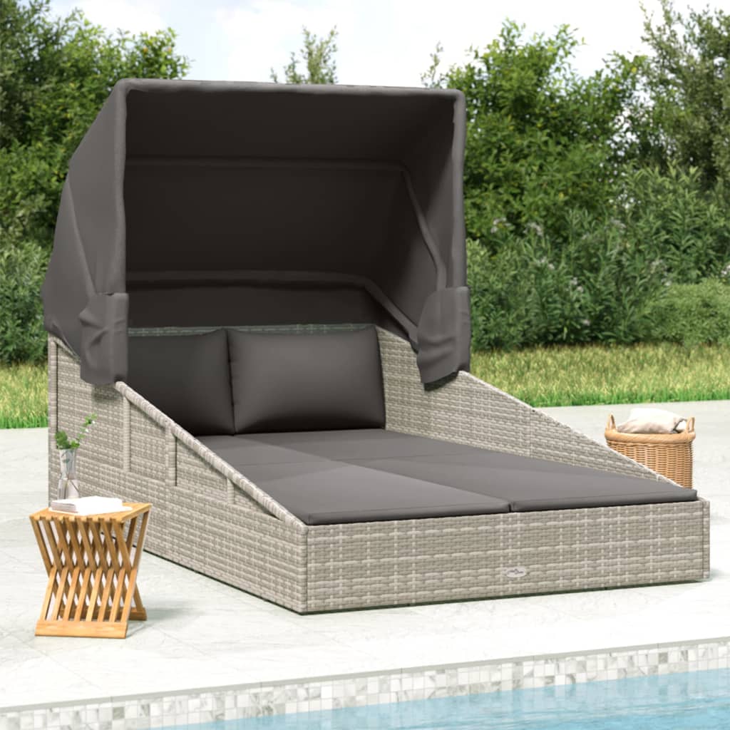 Sonnenliege mit Faltdach Grau 200x114x128 cm Poly Rattan Sonnenliege mit Faltdach Grau 200x114x128 cm Poly Rattan