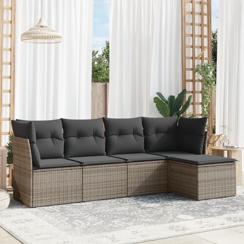 5-tlg. Garten-Sofagarnitur mit Kissen Grau Poly Rattan 5-tlg. Garten-Sofagarnitur mit Kissen Grau Poly Rattan