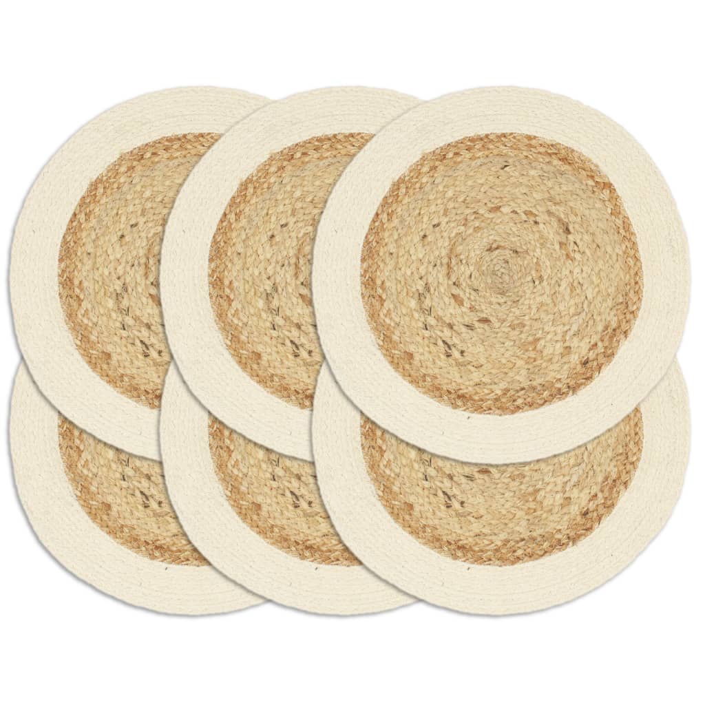 Tischsets 6 Stk. Natur 38 cm Rund Jute und Baumwolle Tischsets 6 Stk. Natur 38 cm Rund Jute und Baumwolle