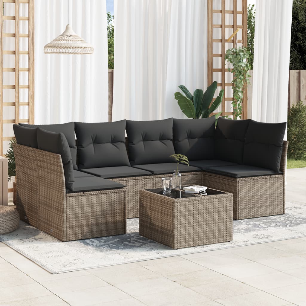 7-tlg. Garten-Sofagarnitur mit Kissen Grau Poly Rattan 7-tlg. Garten-Sofagarnitur mit Kissen Grau Poly Rattan