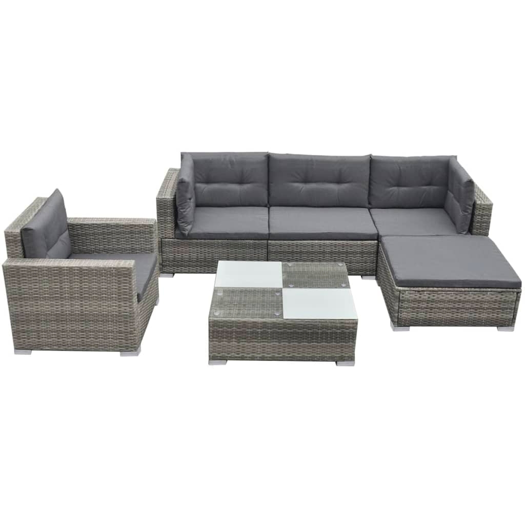 6-tlg. Garten-Lounge-Set mit Auflagen Poly Rattan Grau 6-tlg. Garten-Lounge-Set mit Auflagen Poly Rattan Grau