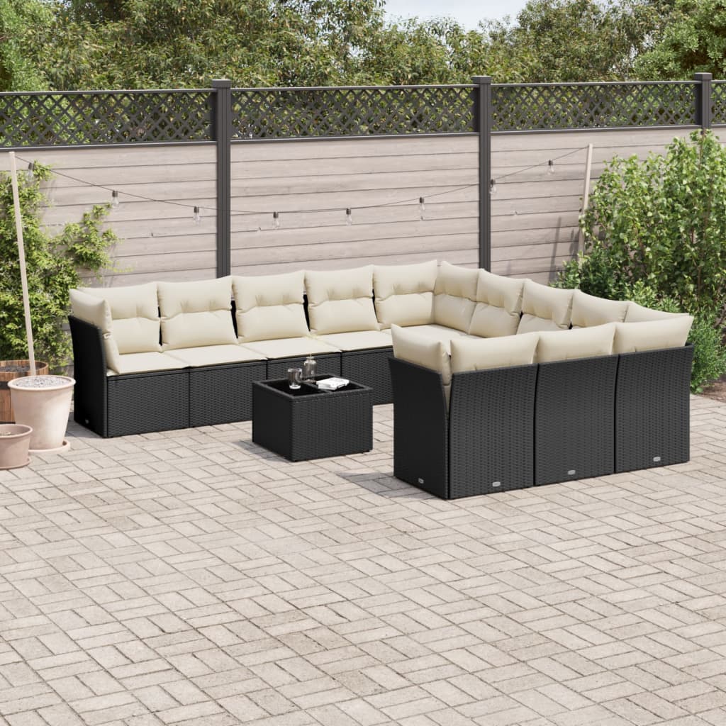 12-tlg. Garten-Sofagarnitur mit Kissen Schwarz Poly Rattan 12-tlg. Garten-Sofagarnitur mit Kissen Schwarz Poly Rattan