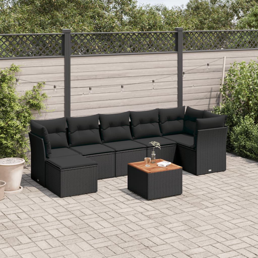 8-tlg. Garten-Sofagarnitur mit Kissen Schwarz Poly Rattan 8-tlg. Garten-Sofagarnitur mit Kissen Schwarz Poly Rattan