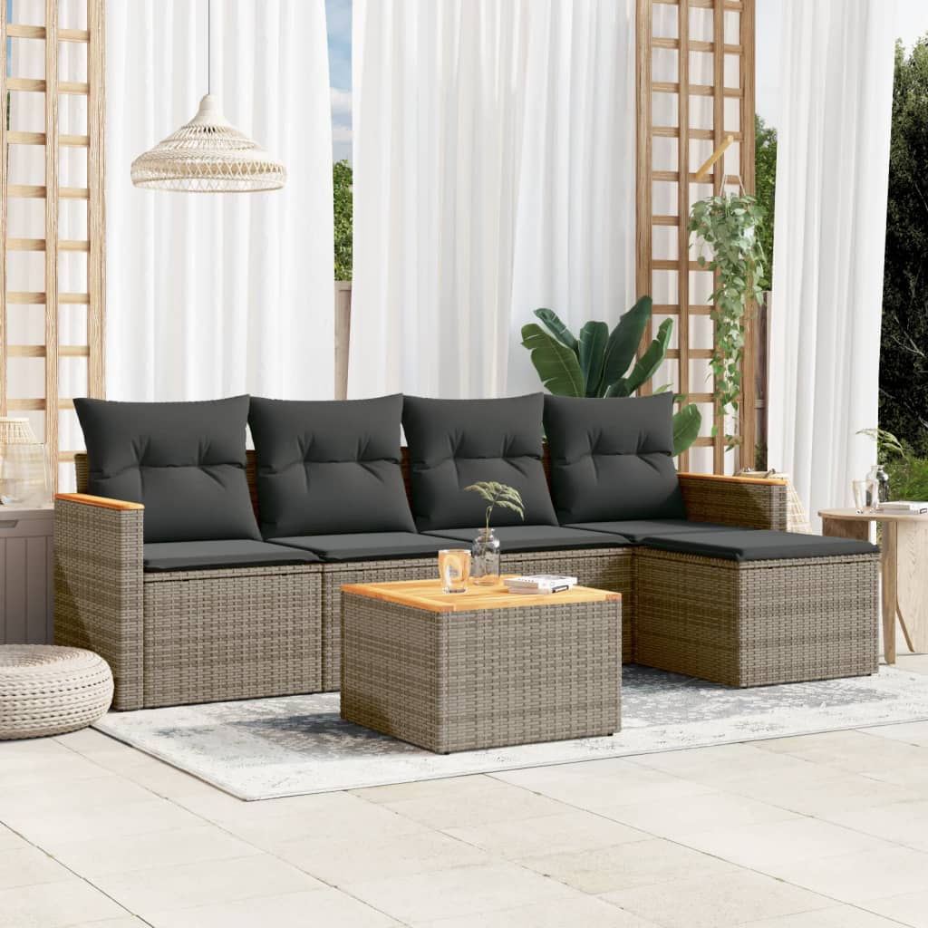 6-tlg. Garten-Sofagarnitur mit Kissen Grau Poly Rattan 6-tlg. Garten-Sofagarnitur mit Kissen Grau Poly Rattan