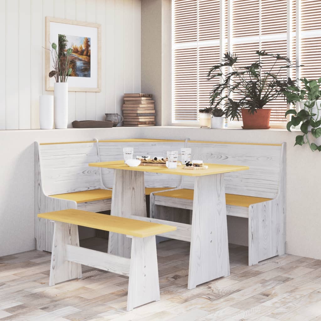 Eckbank REINE 151 cm Honigbraun und Weiß Massivholz Kiefer Eckbank REINE 151 cm Honigbraun und Weiß Massivholz Kiefer