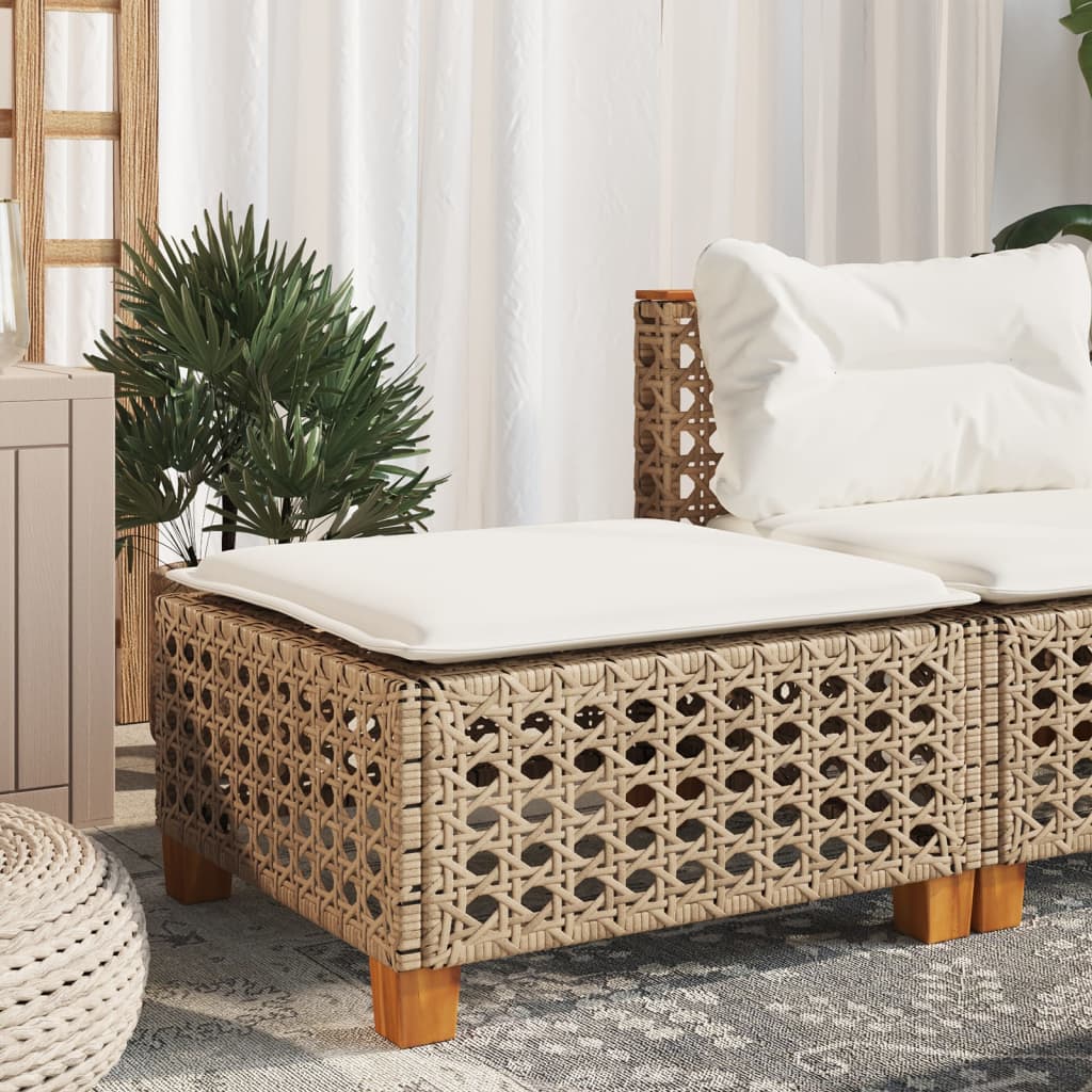 Gartenhocker mit Kissen Beige 63,5x56x32 cm Poly Rattan Gartenhocker mit Kissen Beige 63,5x56x32 cm Poly Rattan