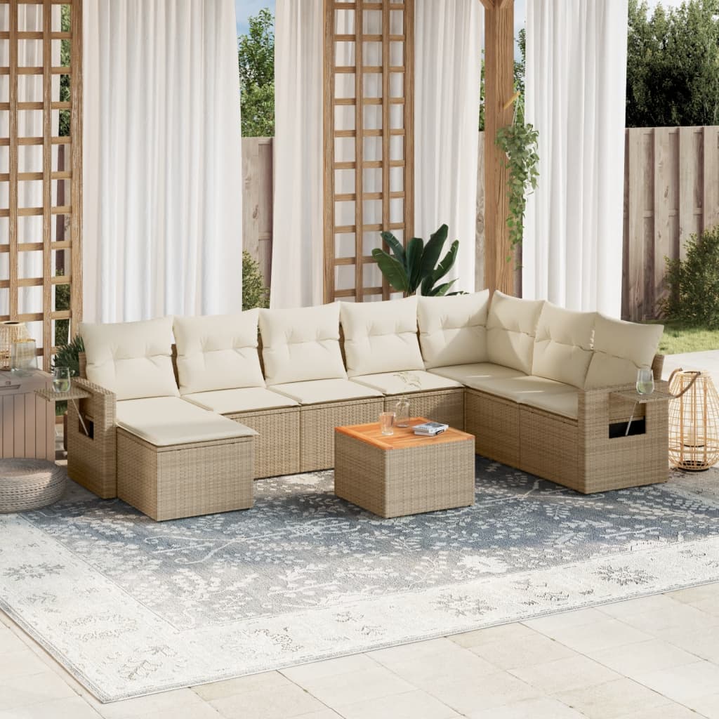 9-tlg. Garten-Sofagarnitur mit Kissen Beige Poly Rattan 9-tlg. Garten-Sofagarnitur mit Kissen Beige Poly Rattan