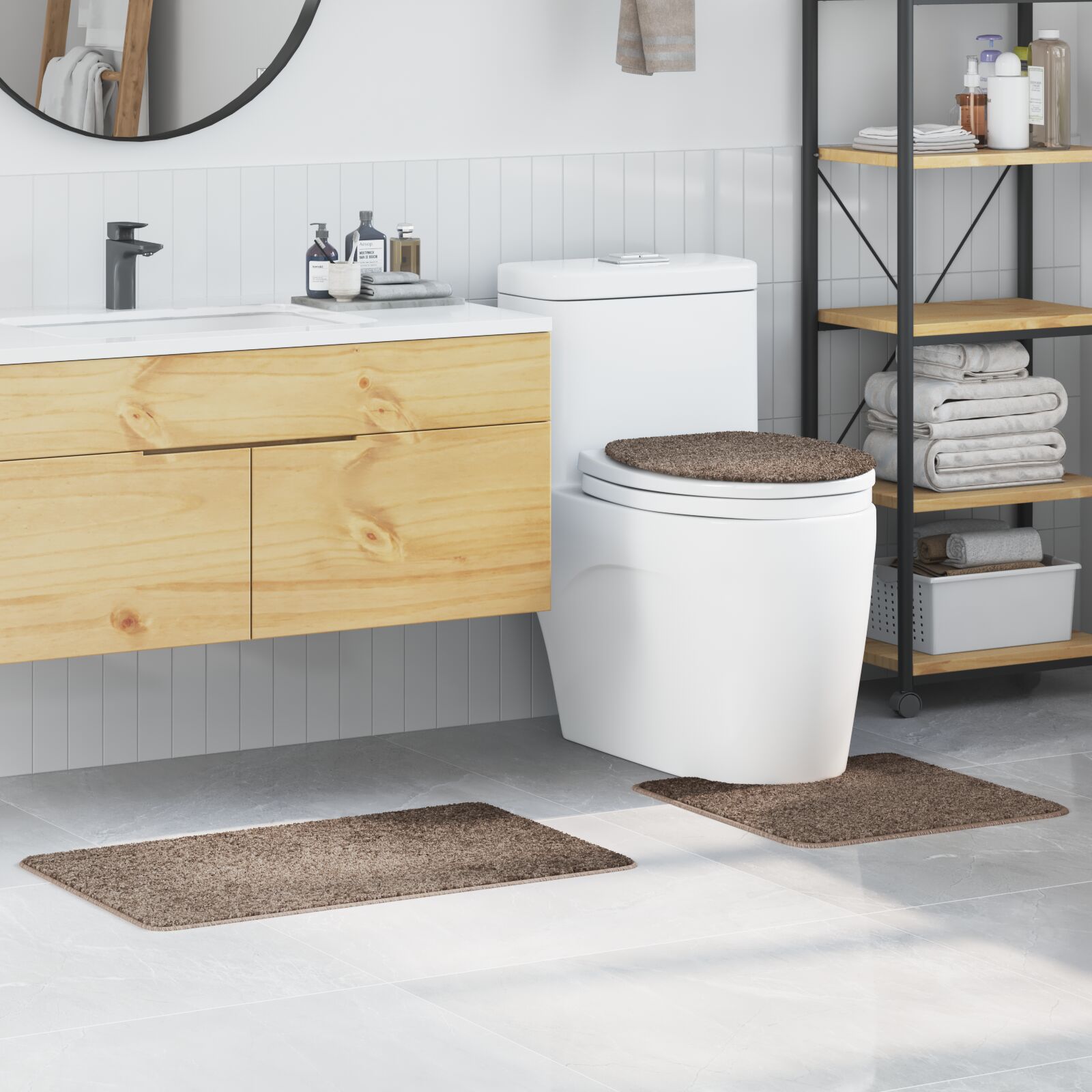 vidaXL 3-teiliges Badteppich-Set Braun Polypropylen Rutschfest vidaXL 3-teiliges Badteppich-Set Braun Polypropylen Rutschfest