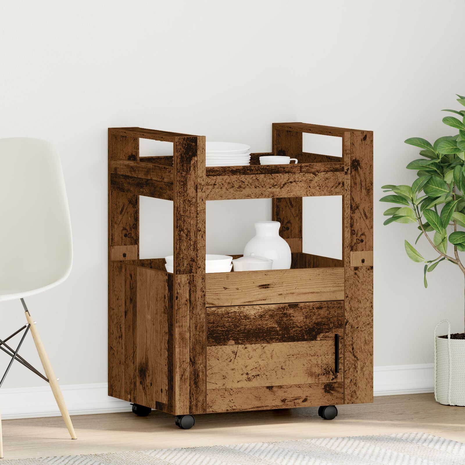 vidaXL Küchenwagen Alte Holz 60x45x80 cm Holzwerkstoff vidaXL Küchenwagen Alte Holz 60x45x80 cm Holzwerkstoff