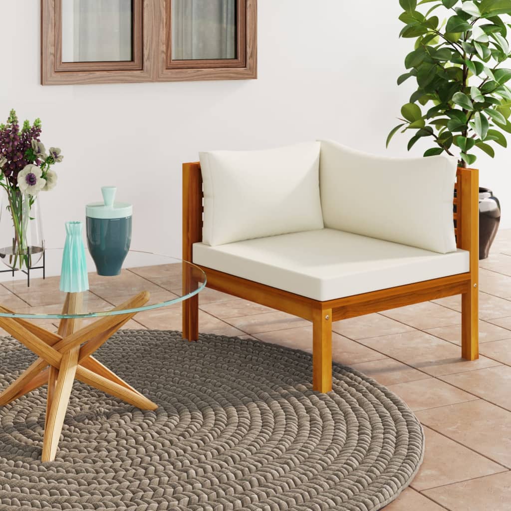 Modulares Ecksofa mit Cremeweißen Kissen Akazienholz Modulares Ecksofa mit Cremeweißen Kissen Akazienholz