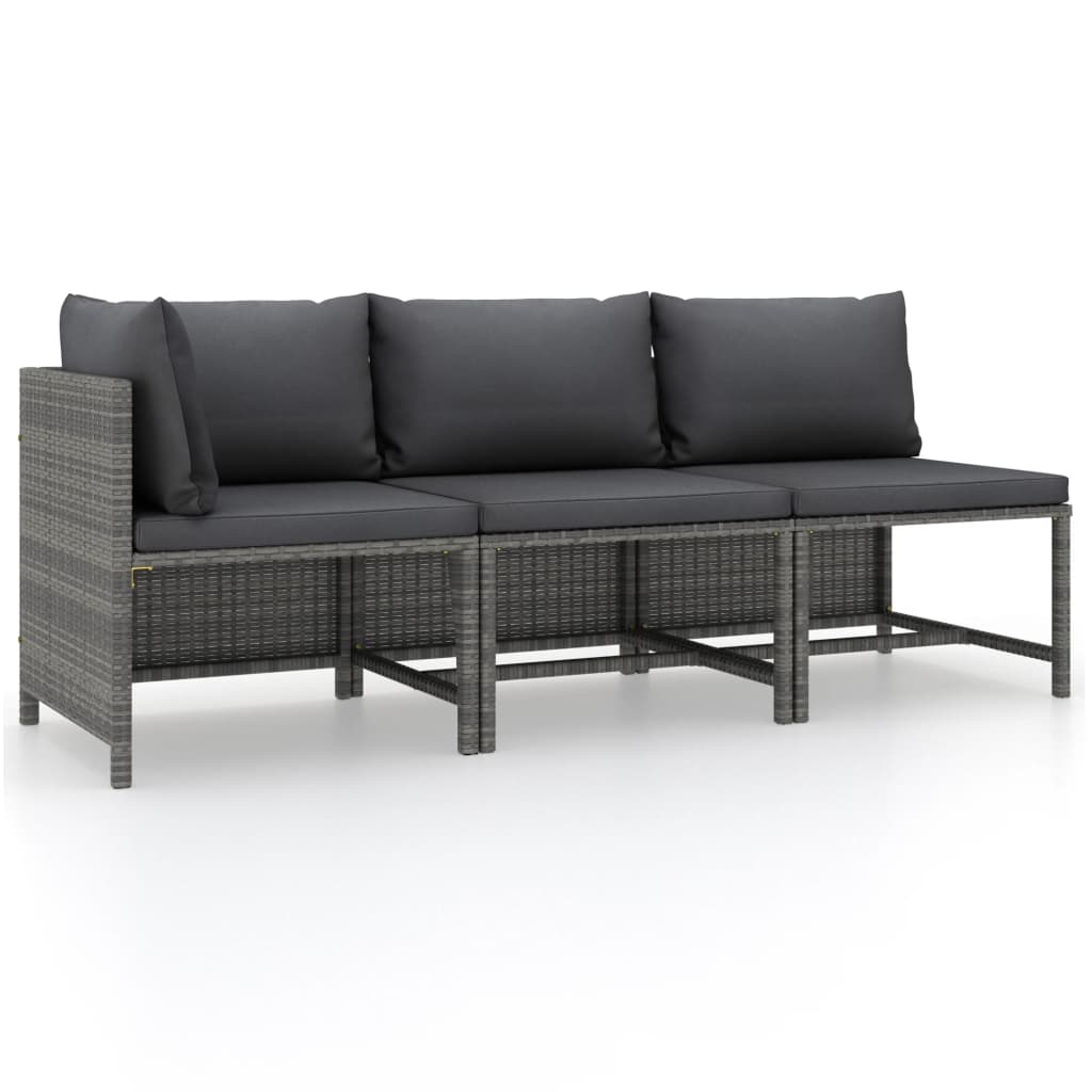 3-tlg. Garten-Lounge-Set mit Kissen Poly Rattan Grau 3-tlg. Garten-Lounge-Set mit Kissen Poly Rattan Grau