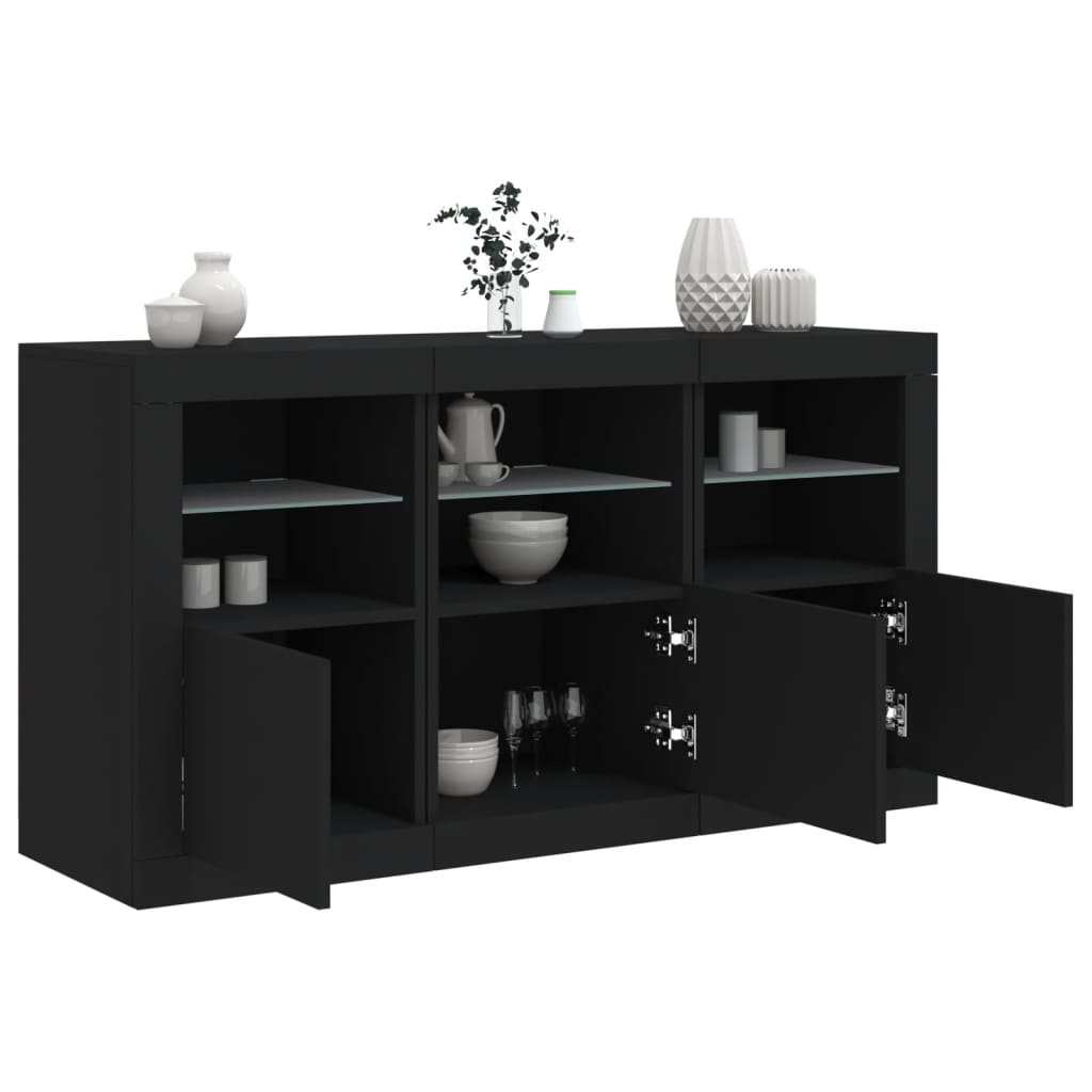 Sideboard mit LED-Leuchten Schwarz 123x37x67 cm