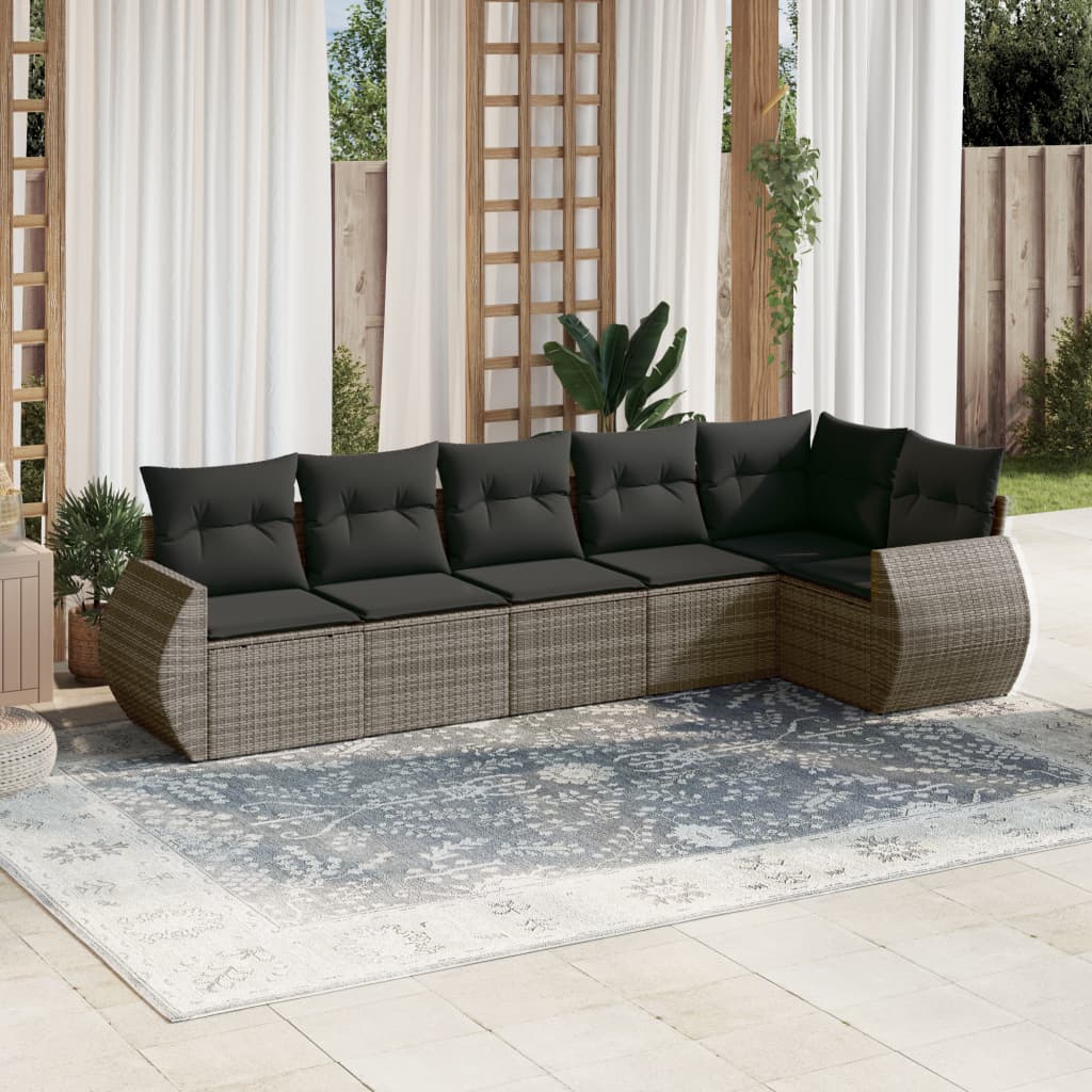 6-tlg. Garten-Sofagarnitur mit Kissen Grau Poly Rattan 6-tlg. Garten-Sofagarnitur mit Kissen Grau Poly Rattan