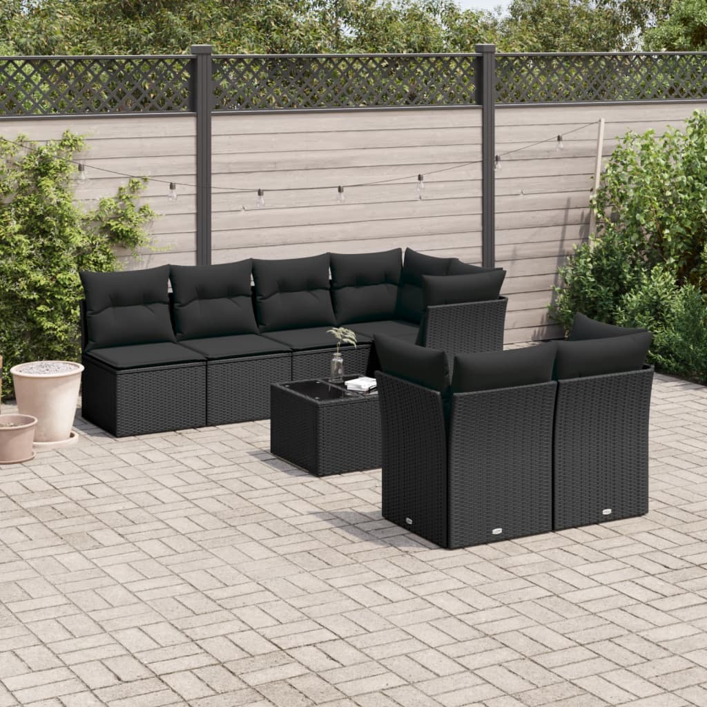 8-tlg. Garten-Sofagarnitur mit Kissen Schwarz Poly Rattan 8-tlg. Garten-Sofagarnitur mit Kissen Schwarz Poly Rattan