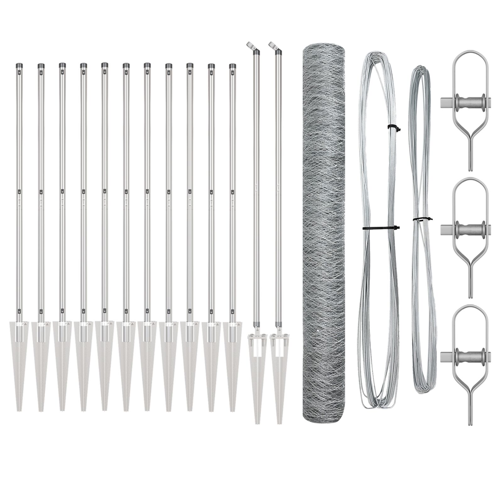 Sechseck-Zaun 1,2x10 m Verzinkter Stahl, Zaunpfosten mit Spitze 7 Stück Ø32 mm 140 cm Verzinkter Stahl