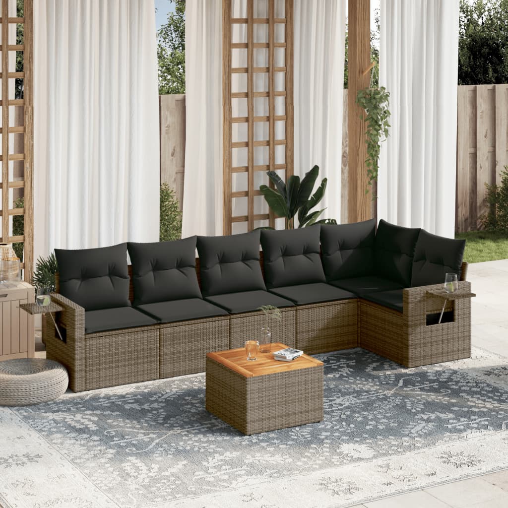 7-tlg. Garten-Sofagarnitur mit Kissen Grau Poly Rattan 7-tlg. Garten-Sofagarnitur mit Kissen Grau Poly Rattan