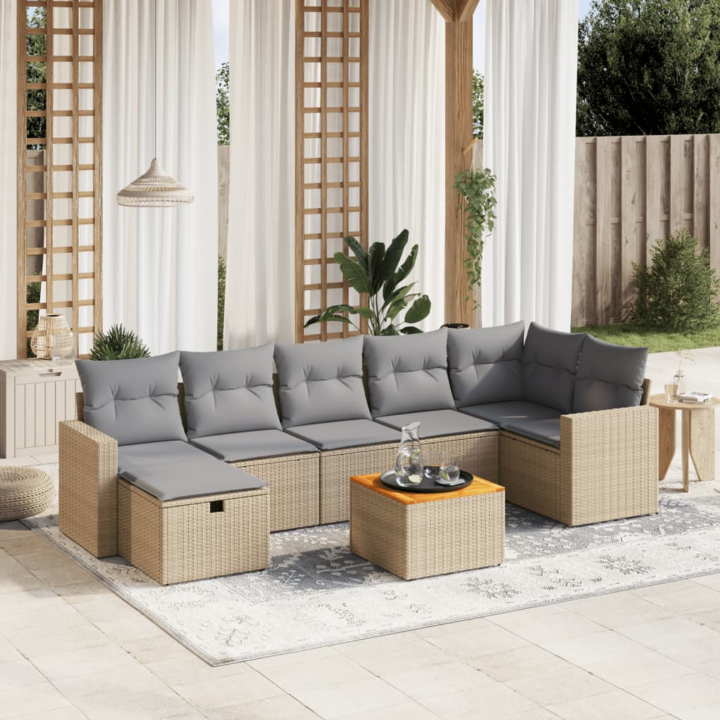 8-tlg. Garten-Sofagarnitur mit Kissen Beige Poly Rattan 8-tlg. Garten-Sofagarnitur mit Kissen Beige Poly Rattan