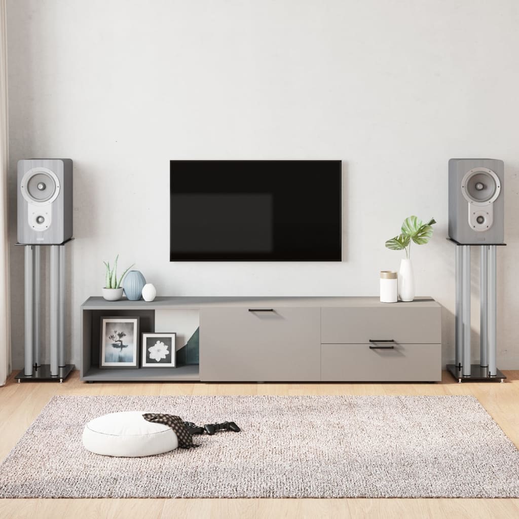 Lautsprecher-Ständer 2 Stk. Schwarz & Silbern Hartglas 4 Säulen Lautsprecher-Ständer 2 Stk. Schwarz & Silbern Hartglas 4 Säulen