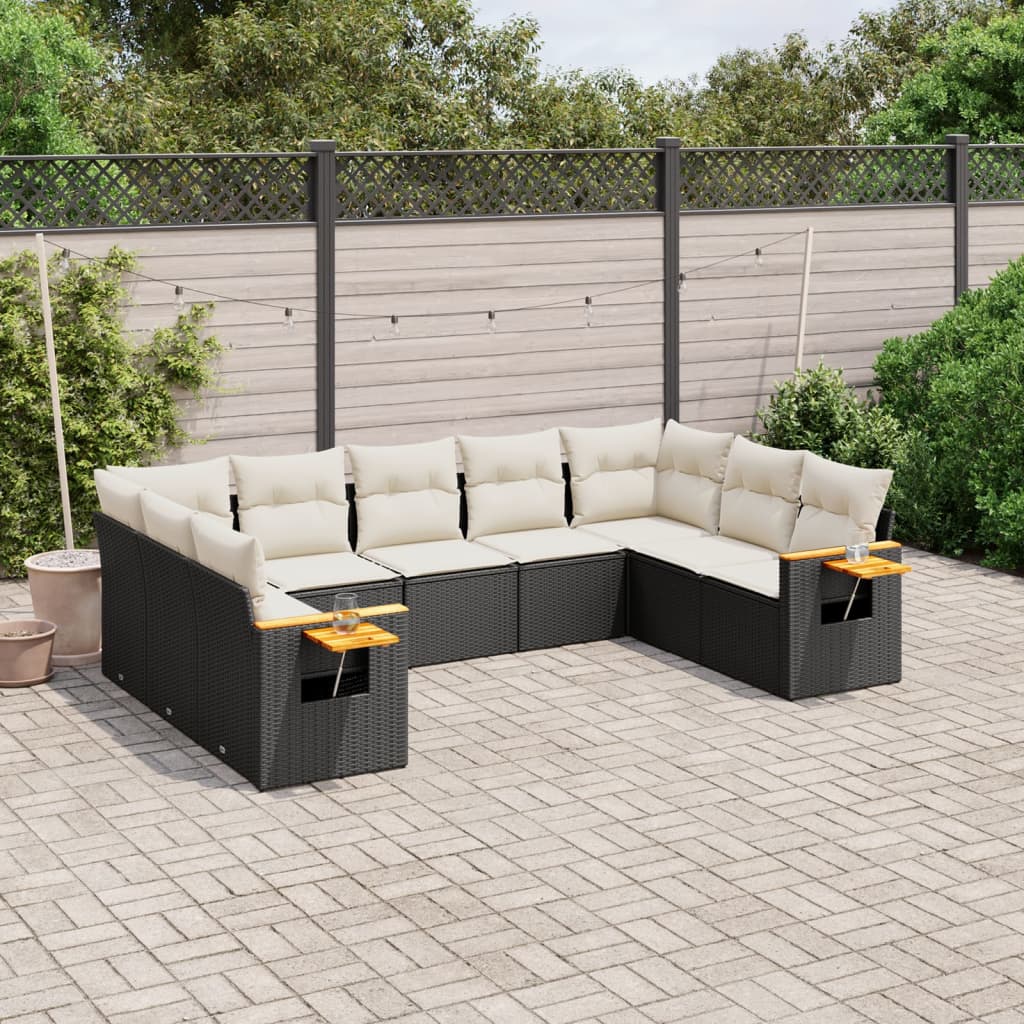 9-tlg. Garten-Sofagarnitur mit Kissen Schwarz Poly Rattan 9-tlg. Garten-Sofagarnitur mit Kissen Schwarz Poly Rattan