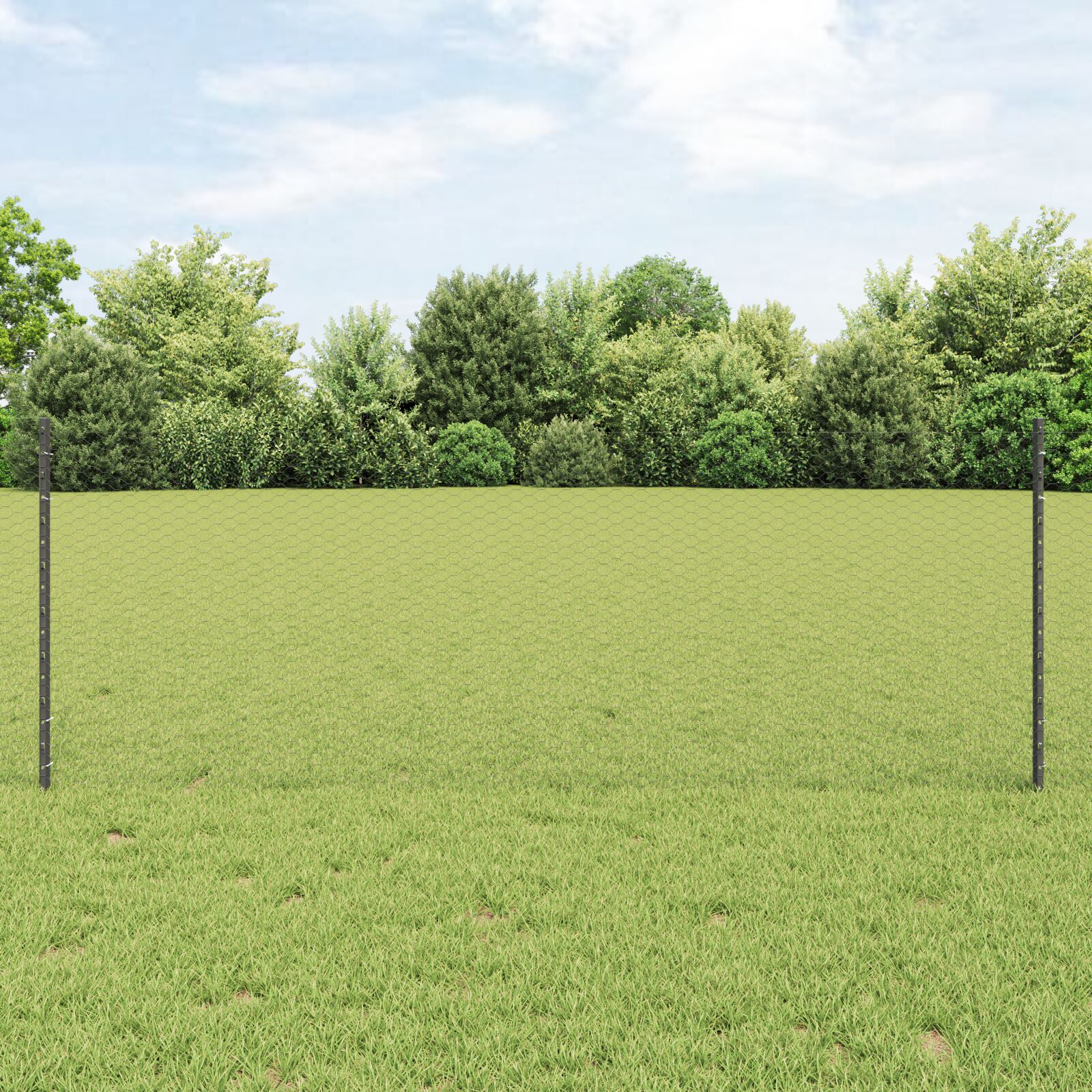Zaunpfosten 11 Stück U-Kanal Grau 80 cm Stahl, Sechseckzaun Grau 0,8x25 m Stahl