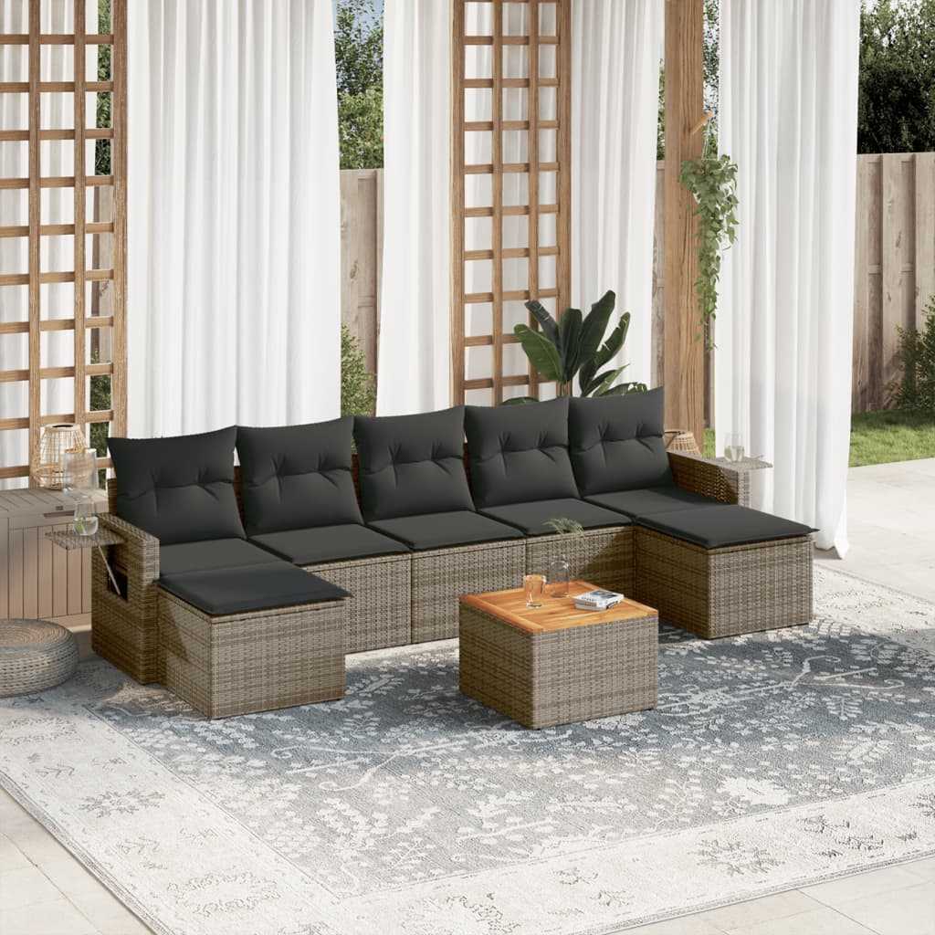 8-tlg. Garten-Sofagarnitur mit Kissen Grau Poly Rattan 8-tlg. Garten-Sofagarnitur mit Kissen Grau Poly Rattan