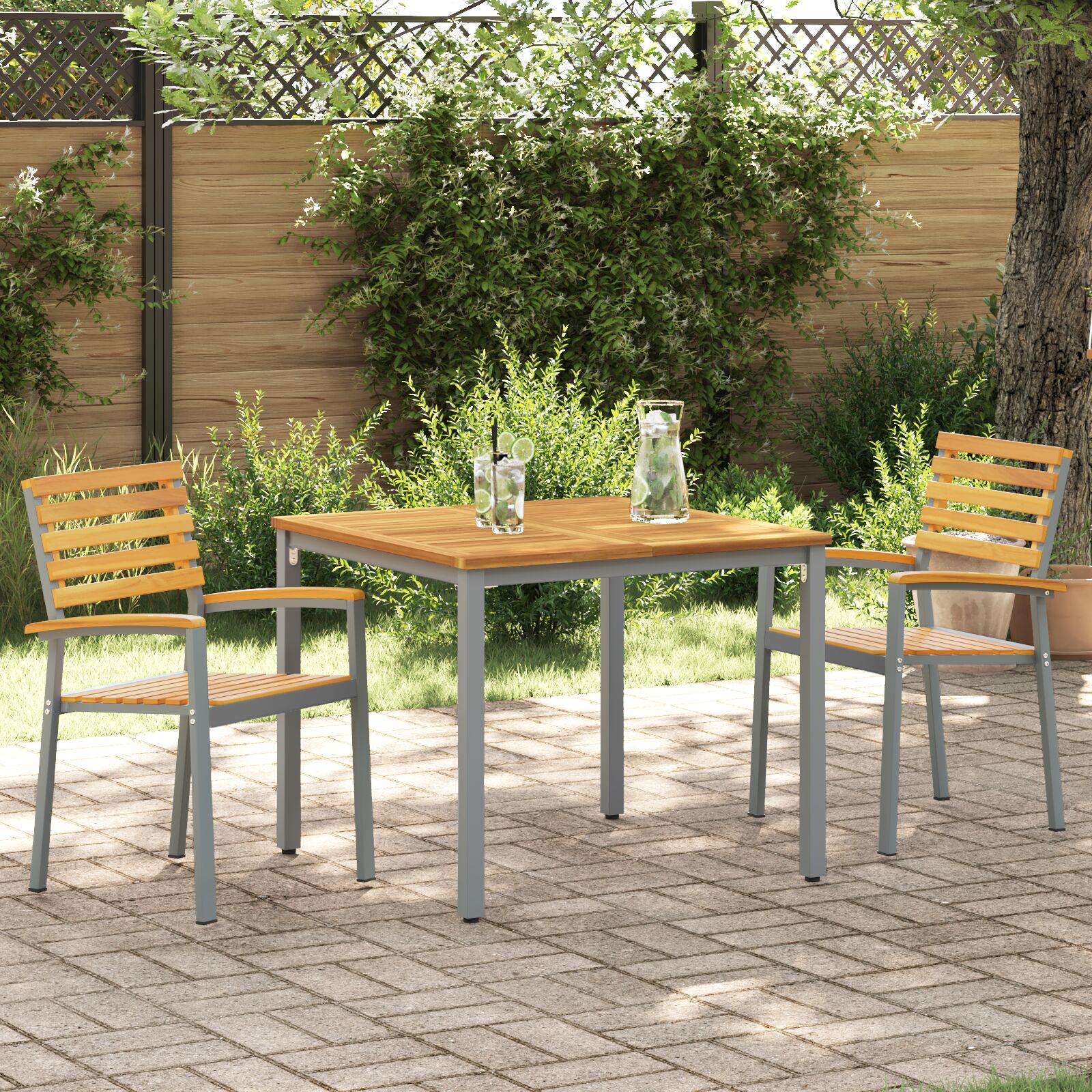 vidaXL Stapelbarer Gartenstuhl Grau, Braun Stahl, Holz Standardgröße
