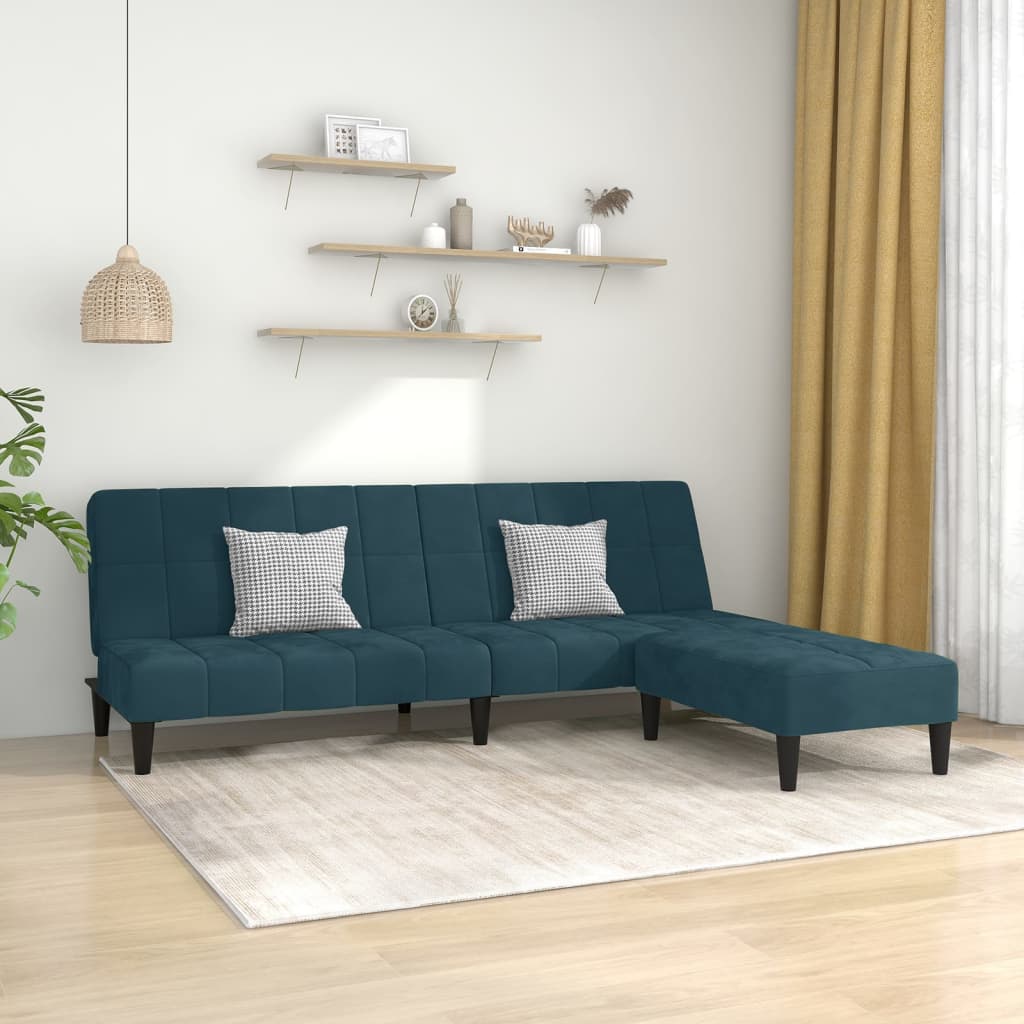 Schlafsofa 2-Sitzer mit Hocker Blau Samt Schlafsofa 2-Sitzer mit Hocker Blau Samt