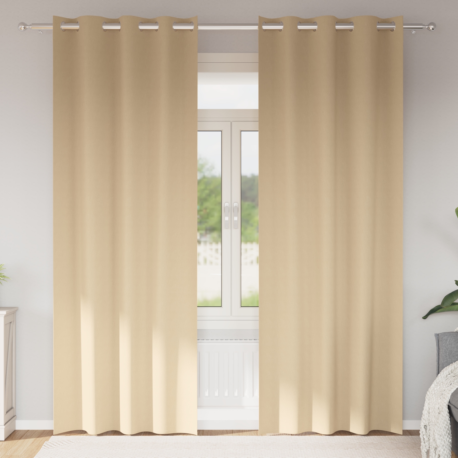 Vorhänge mit Vorhängen 2 pcs Creme 245 x 140 cm Polyester Vorhänge mit Vorhängen 2 pcs Creme 245 x 140 cm Polyester