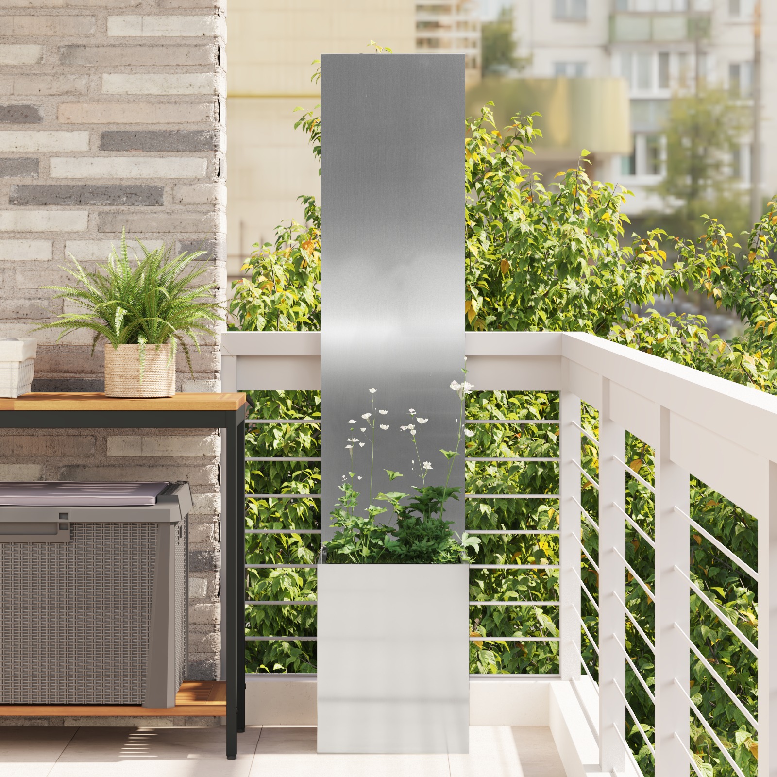 Blumentopf mit dekorativem Paneel Silber 32 x 140 cm