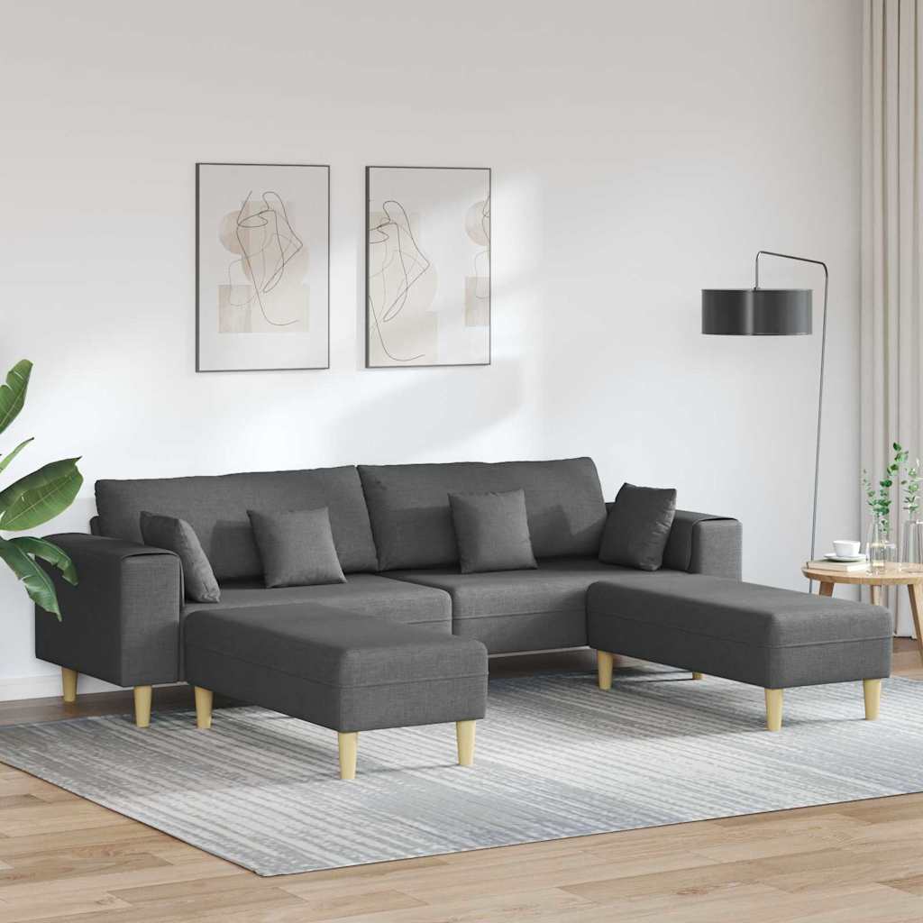 Stoffsofa mit Kissen 3 pcs Dunkelgrau 208 cm Stoff Stoffsofa mit Kissen 3 pcs Dunkelgrau 208 cm Stoff
