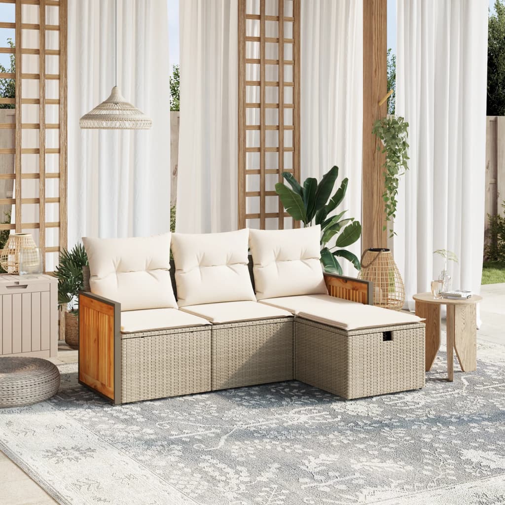 4-tlg. Garten-Sofagarnitur mit Kissen Beige Poly Rattan 4-tlg. Garten-Sofagarnitur mit Kissen Beige Poly Rattan