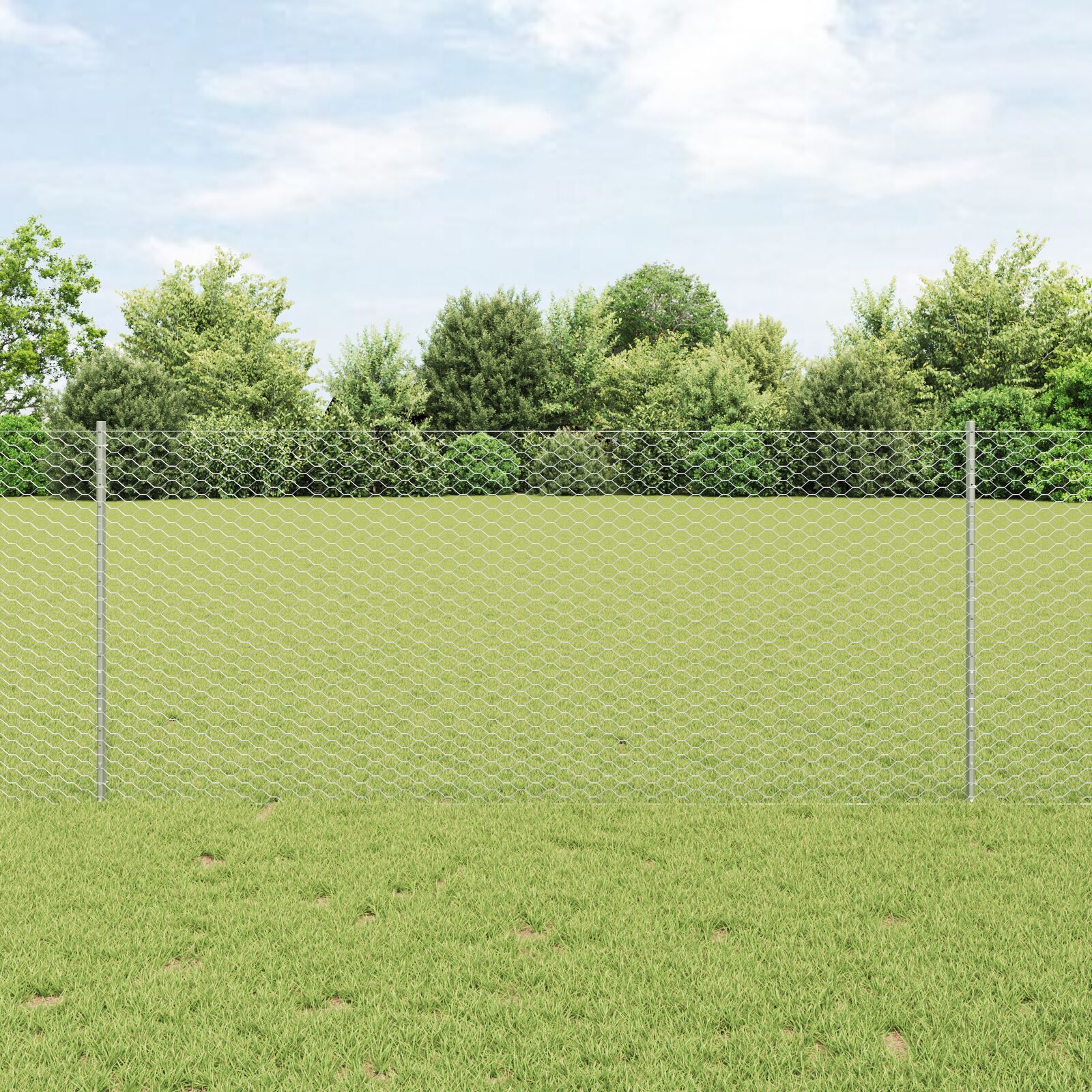 Zaunpfosten 22 Stück U-Kanal 120 cm Verzinkter Stahl, Sechseckzaun 1x50 m Verzinkter Stahl