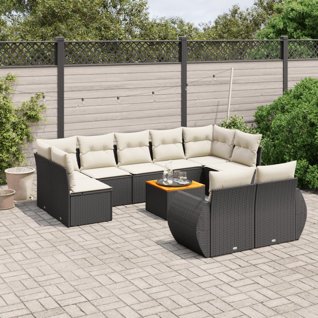 10-tlg. Garten-Sofagarnitur mit Kissen Schwarz Poly Rattan 10-tlg. Garten-Sofagarnitur mit Kissen Schwarz Poly Rattan