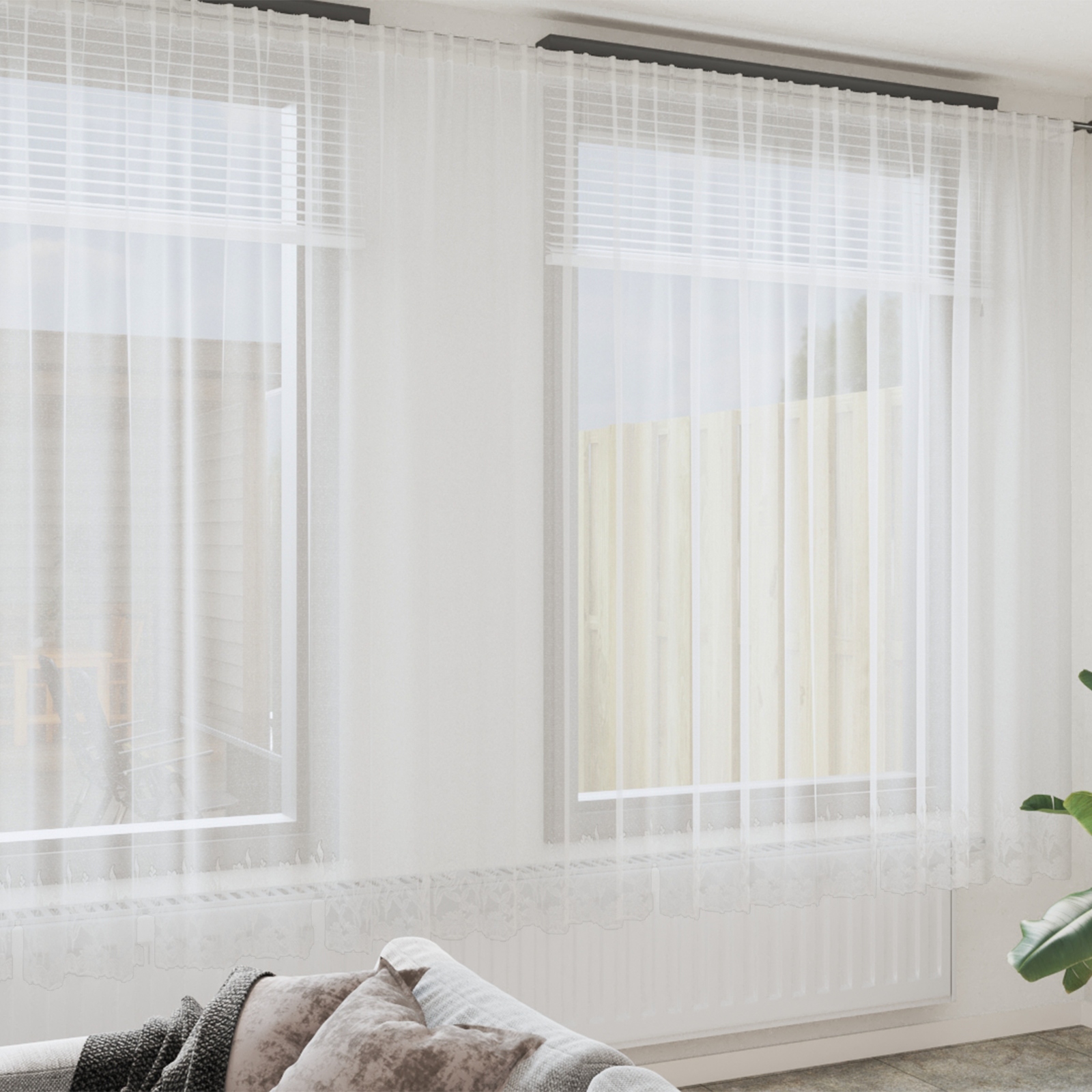 Spitzenvorhang mit Vorhängen Floral Weiß 900 x 280 cm Polyester Spitzenvorhang mit Vorhängen Floral Weiß 900 x 280 cm Polyester