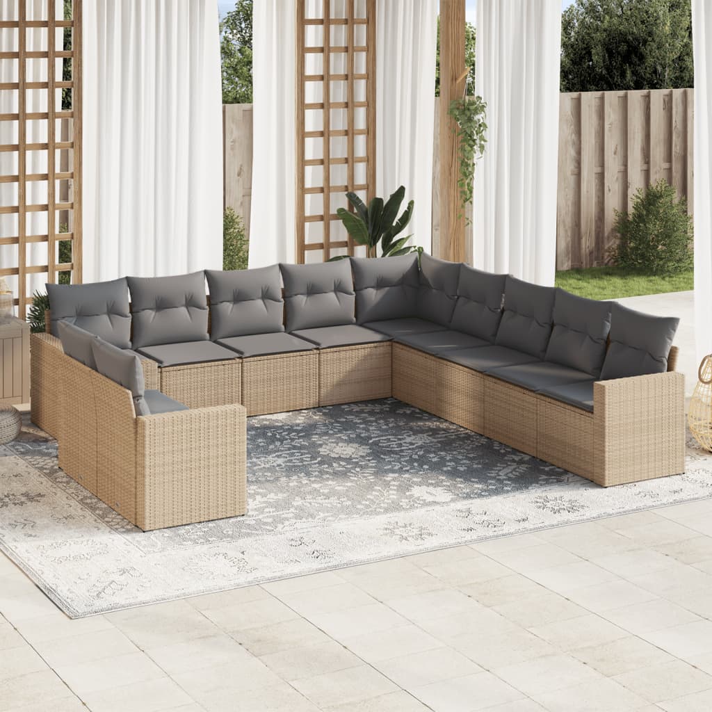 11-tlg. Garten-Sofagarnitur mit Kissen Beige Poly Rattan 11-tlg. Garten-Sofagarnitur mit Kissen Beige Poly Rattan