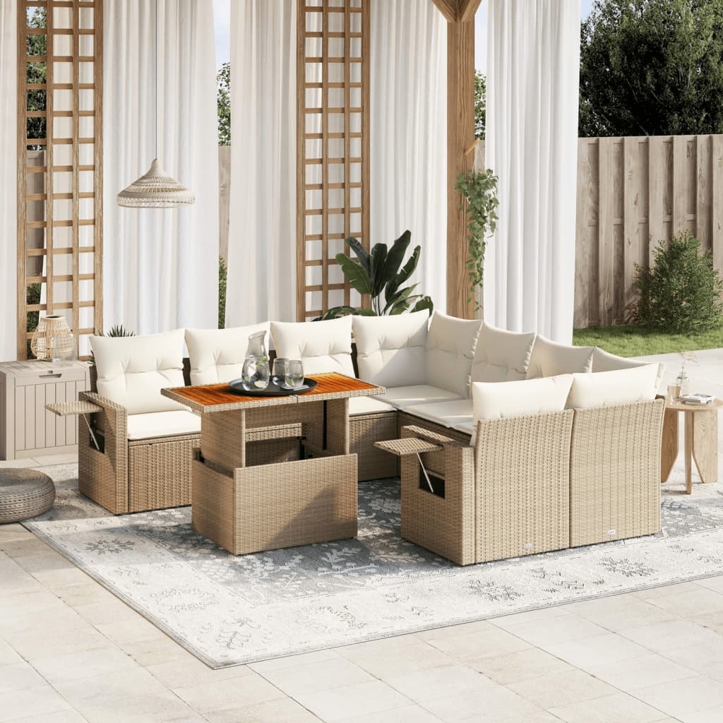 9-tlg. Garten-Sofagarnitur mit Kissen Beige Poly Rattan 9-tlg. Garten-Sofagarnitur mit Kissen Beige Poly Rattan