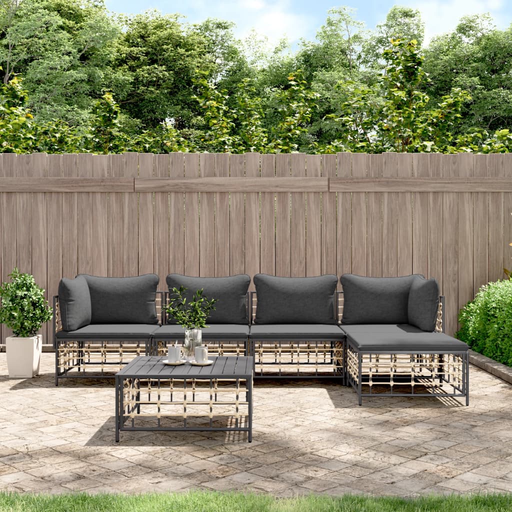6-tlg. Garten-Lounge-Set mit Kissen Anthrazit Poly Rattan 6-tlg. Garten-Lounge-Set mit Kissen Anthrazit Poly Rattan