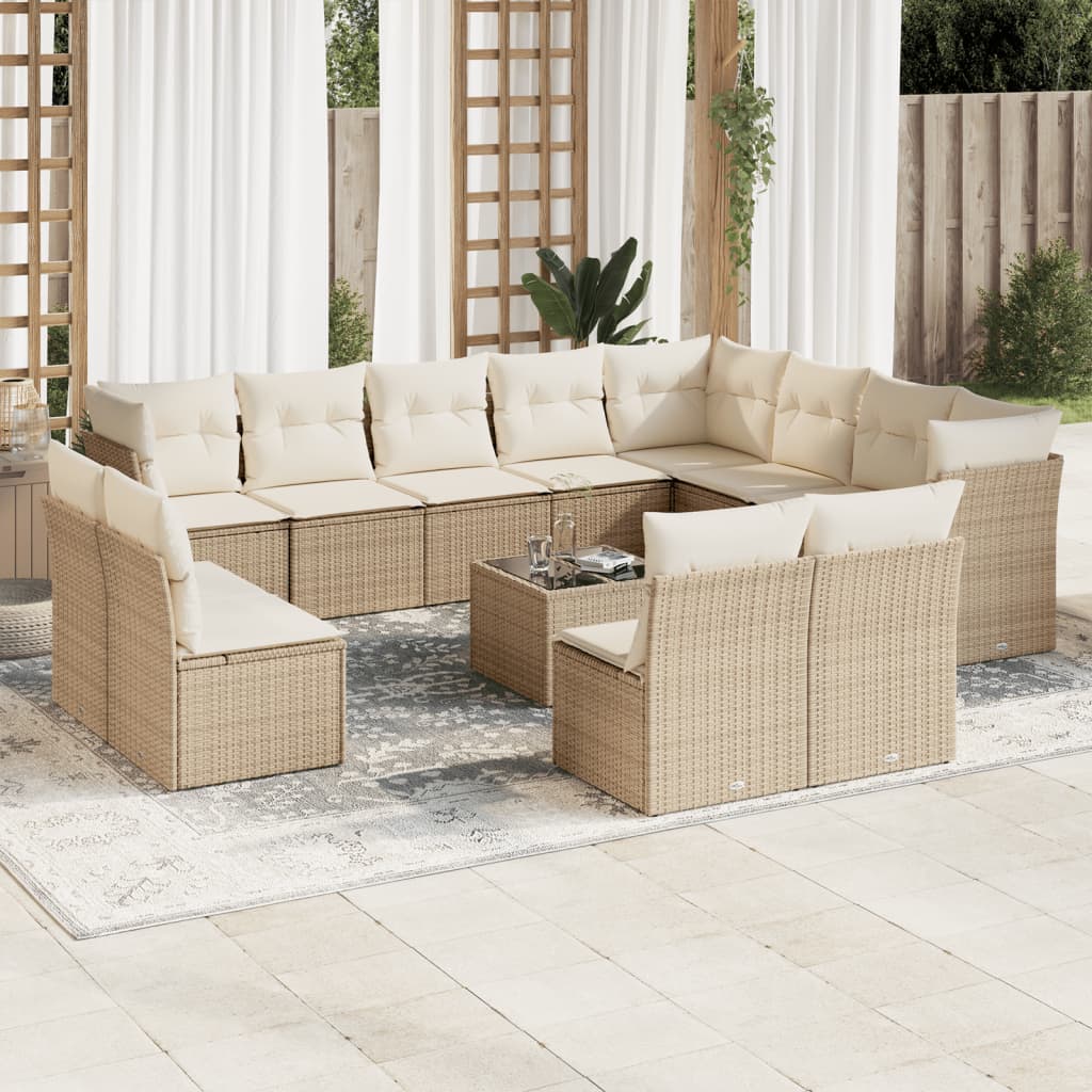 13-tlg. Garten-Sofagarnitur mit Kissen Beige Poly Rattan 13-tlg. Garten-Sofagarnitur mit Kissen Beige Poly Rattan