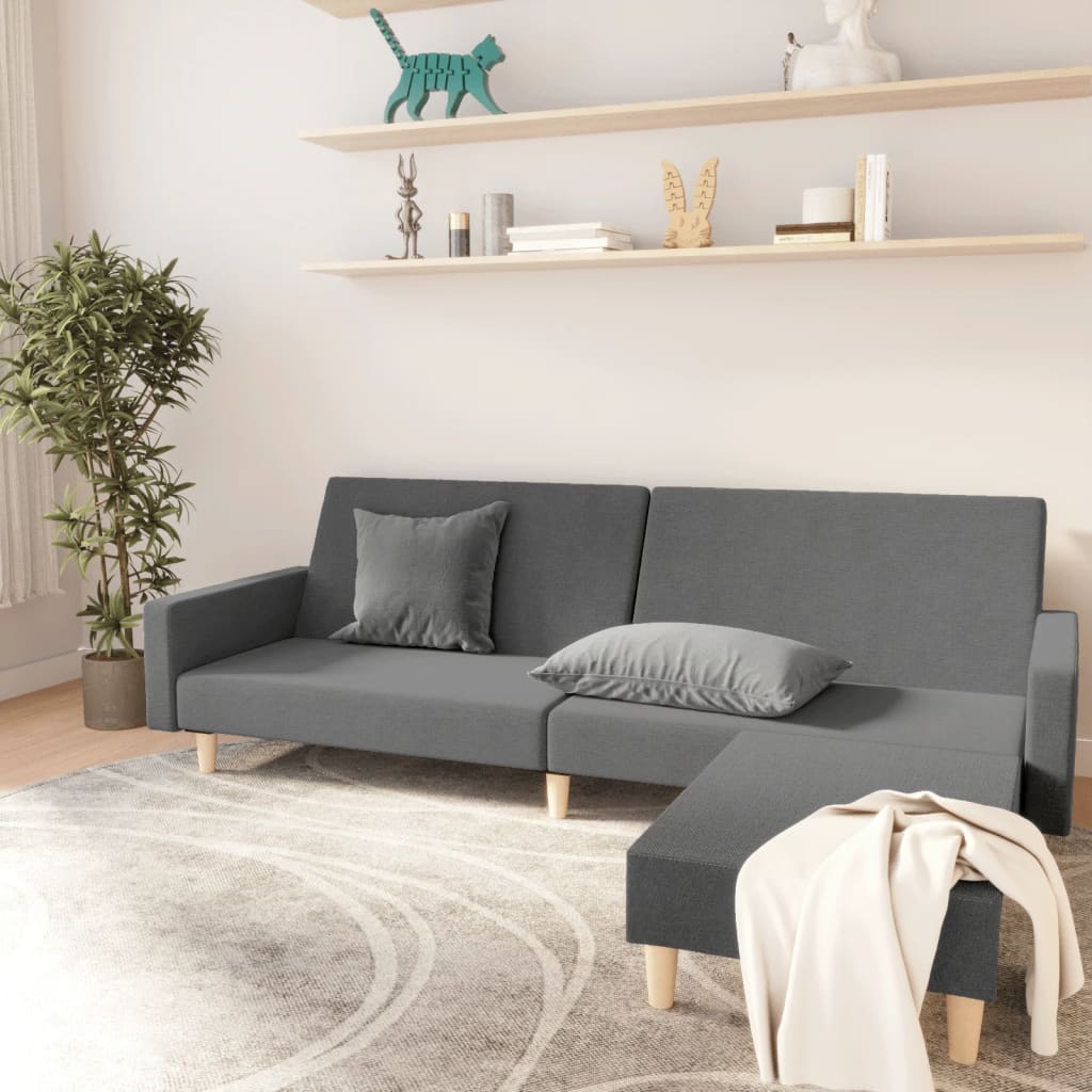 Schlafsofa 2-Sitzer mit Fußhocker Hellgrau Stoff