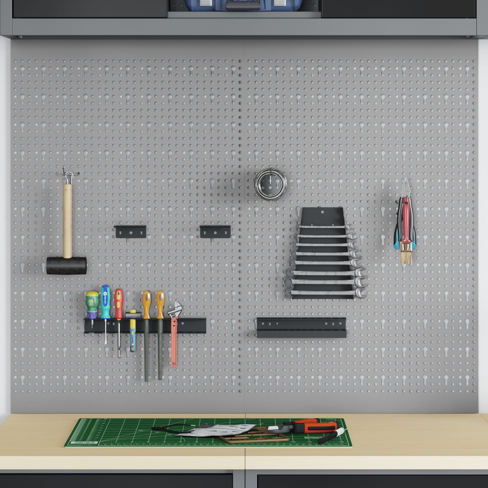vidaXL Lochplatten 2er Set mit 8 Zubehörteilen, Grau, 50x80 cm, Stahl vidaXL Lochplatten 2er Set mit 8 Zubehörteilen, Grau, 50x80 cm, Stahl