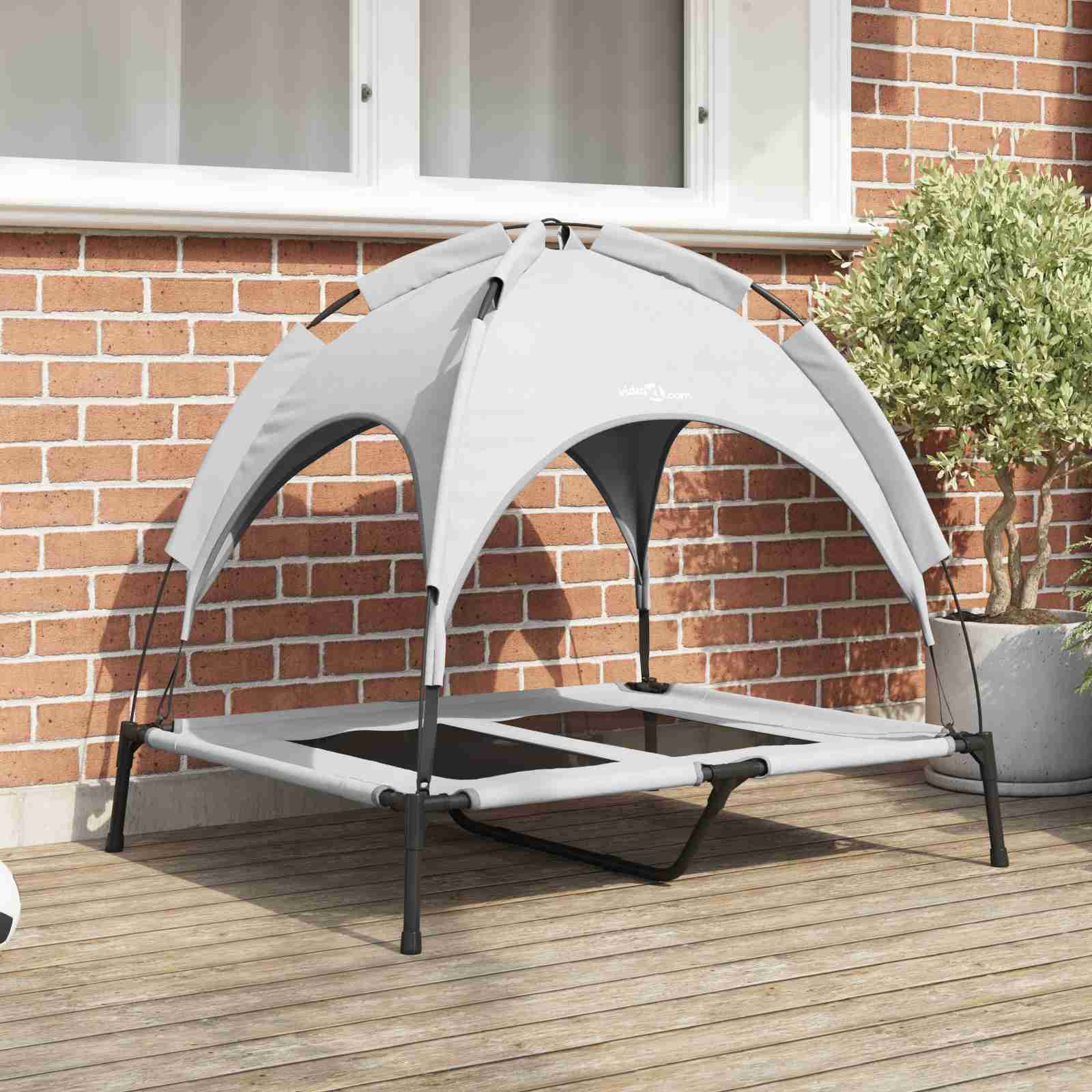 Höhenverstellbares Hundebett mit abnehmbarem Dach Silber Grau L Stahl Höhenverstellbares Hundebett mit abnehmbarem Dach Silber Grau L Stahl