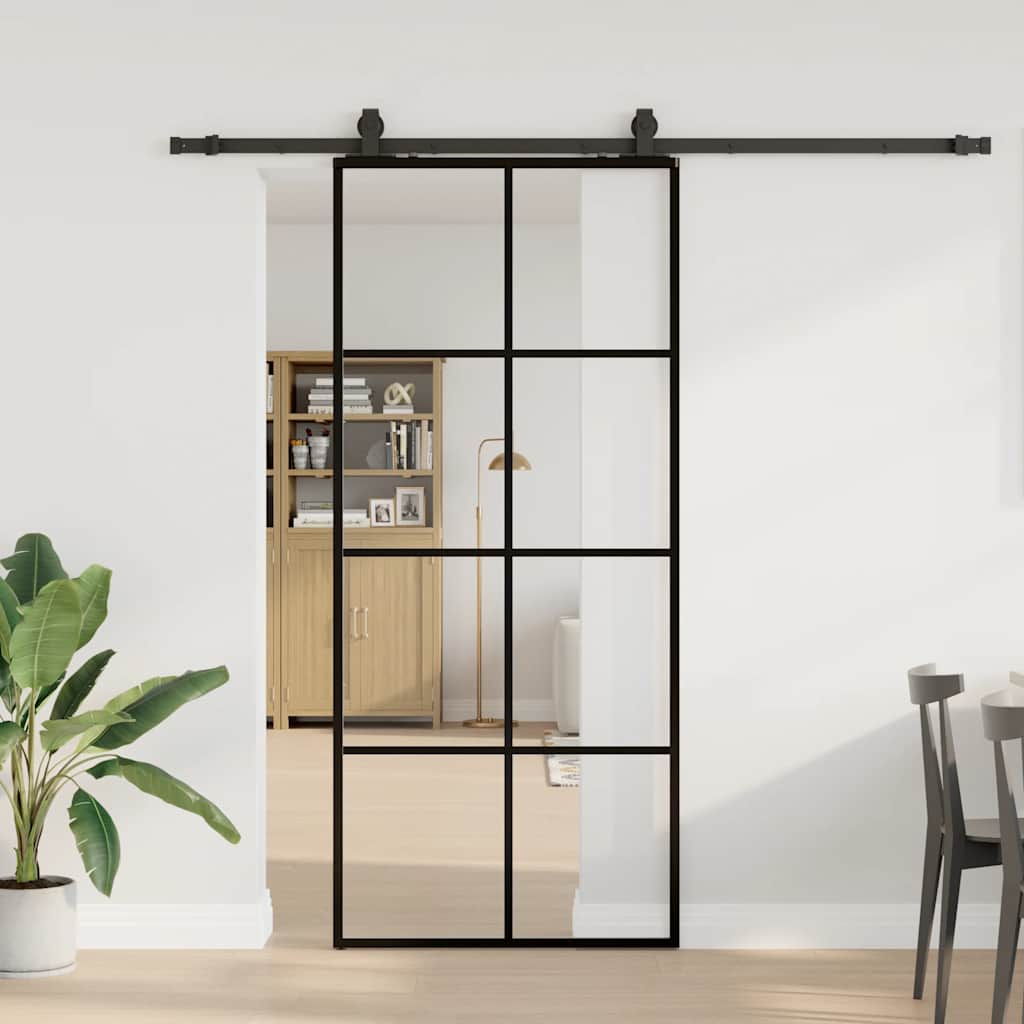 Schiebetür mit Beschlag Schwarz 90x205 cm ESG-Glas Schiebetür mit Beschlag Schwarz 90x205 cm ESG-Glas