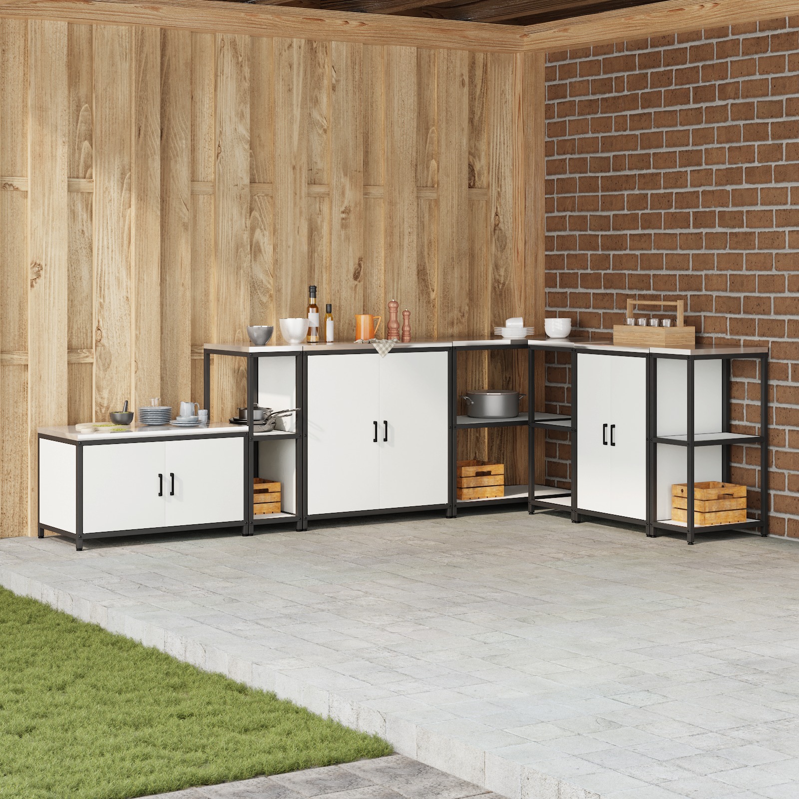 Küchenlageregal mit Regal mit Speicher Weiß 60 x 50 x 92 cm Stahl Küchenlageregal mit Regal mit Speicher Weiß 60 x 50 x 92 cm Stahl