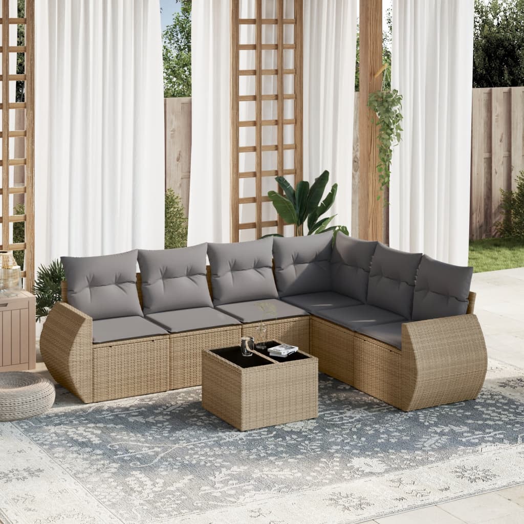 7-tlg. Garten-Sofagarnitur mit Kissen Beige Poly Rattan 7-tlg. Garten-Sofagarnitur mit Kissen Beige Poly Rattan
