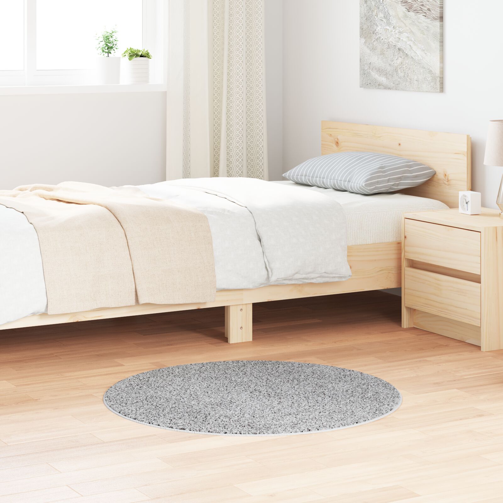 vidaXL Flauschiger Teppich mit Latexrücken Grau ø90 cm vidaXL Flauschiger Teppich mit Latexrücken Grau ø90 cm