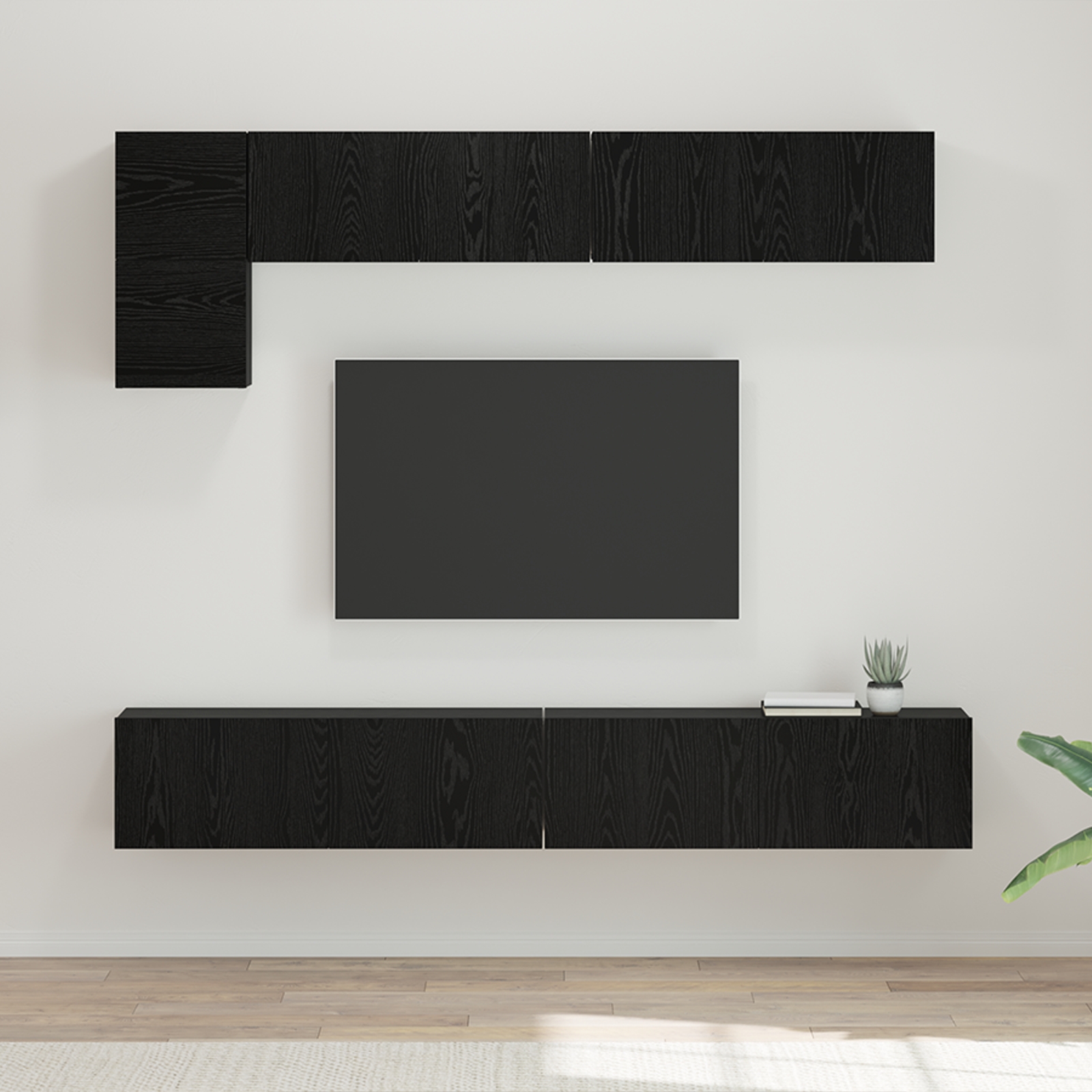 TV-Schrank-Set mit Regal mit Speicher mit Tür 5 pcs Schwarze Eiche TV-Schrank-Set mit Regal mit Speicher mit Tür 5 pcs Schwarze Eiche