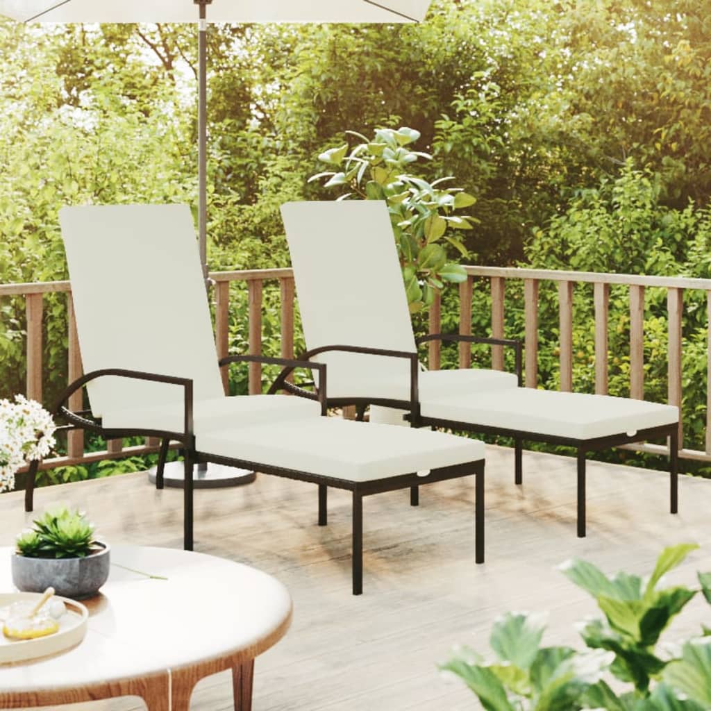 Sonnenliegen 2 Stk. mit Fußhocker PE-Rattan Schwarz Sonnenliegen 2 Stk. mit Fußhocker PE-Rattan Schwarz