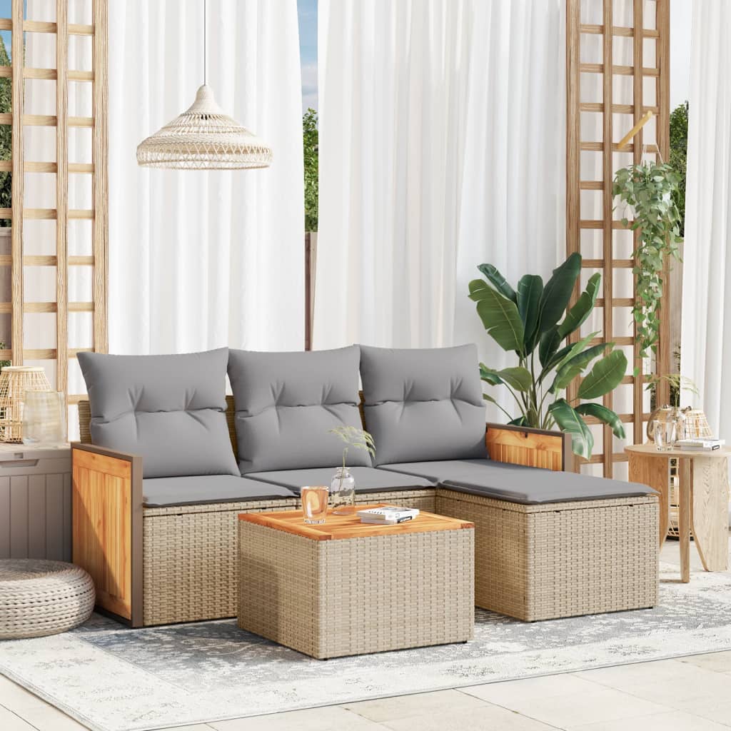 5-tlg. Garten-Sofagarnitur mit Kissen Beige Poly Rattan 5-tlg. Garten-Sofagarnitur mit Kissen Beige Poly Rattan