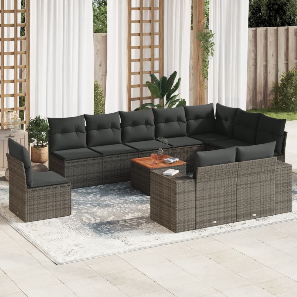 11-tlg. Garten-Sofagarnitur mit Kissen Grau Poly Rattan 11-tlg. Garten-Sofagarnitur mit Kissen Grau Poly Rattan