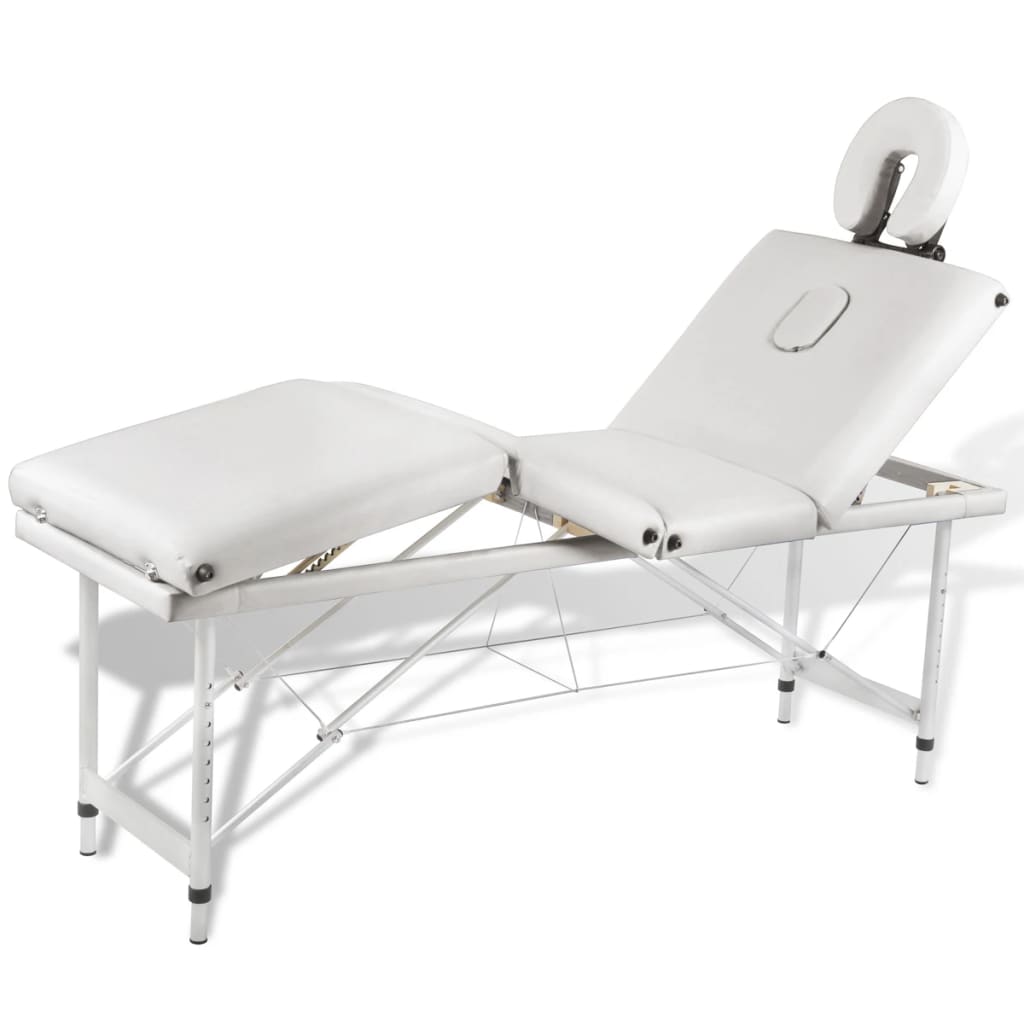 Massagetisch mit Aluminiumrahmen, faltbar 4 Zonen Creme-Weiß Massagetisch mit Aluminiumrahmen, faltbar 4 Zonen Creme-Weiß